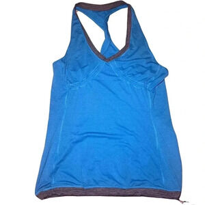 Lululemon Womens Teal Blue Tank Top Shirt Twist Back Cord Drawstring Size 8